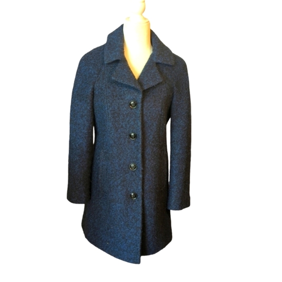 Anne Klein Single-Breasted warm Coat Cobalt Black Blue Wool Blend Sz S - Picture 1 of 10